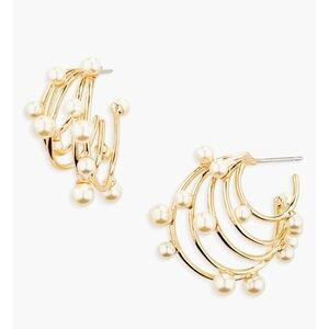 Tory Burch Gold Pearl Hoop Earrings
